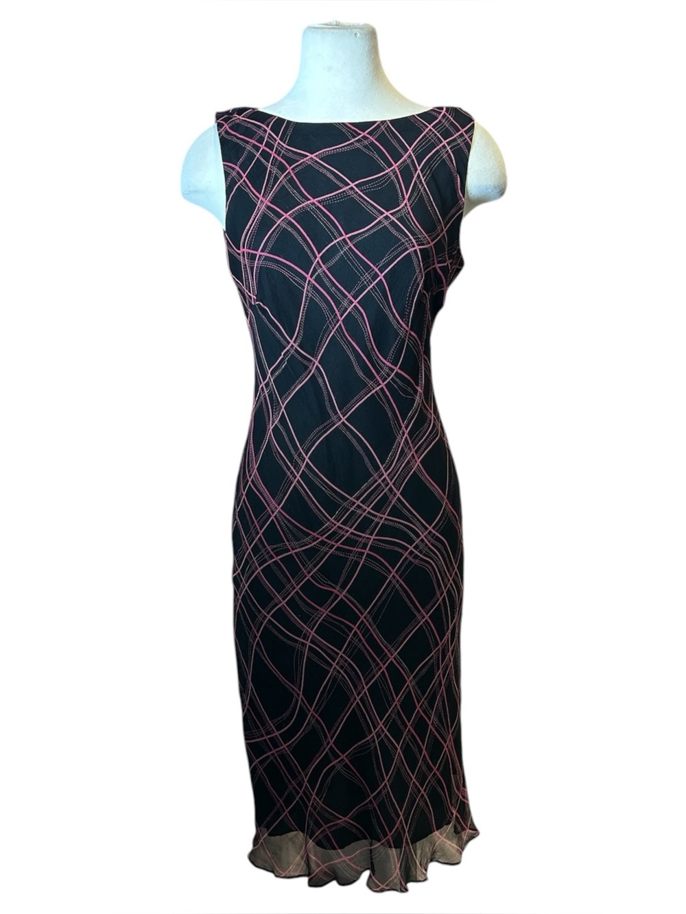 Robbie Bee Black & pink abstract line pattern midi dress